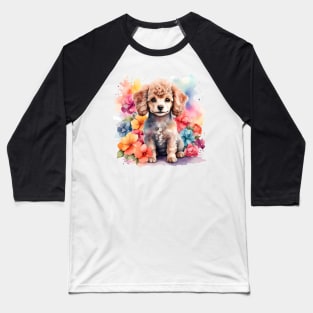 A poodle decorated with beautiful watercolor flowers Baseball T-Shirt